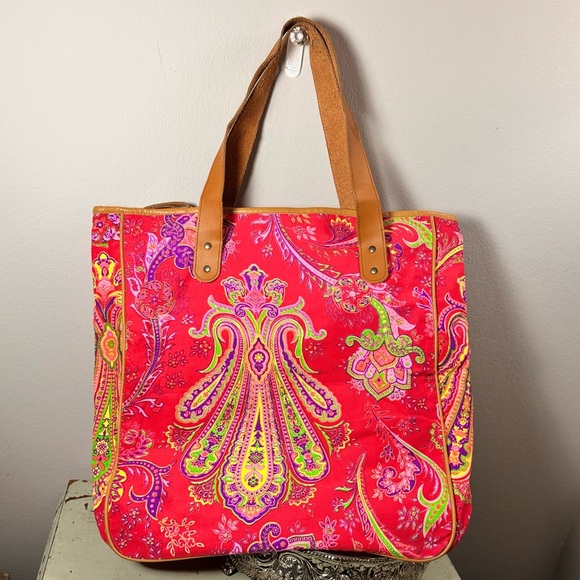 Vintage Vibrant Paisley Print Mod Tote XL - Picture 1 of 13